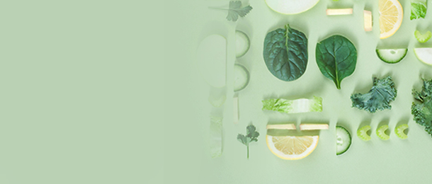 Healthy green fruits and vegetables