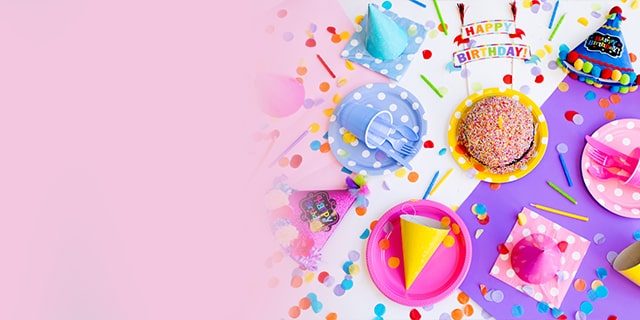 Brightly coloured items for kids party activities